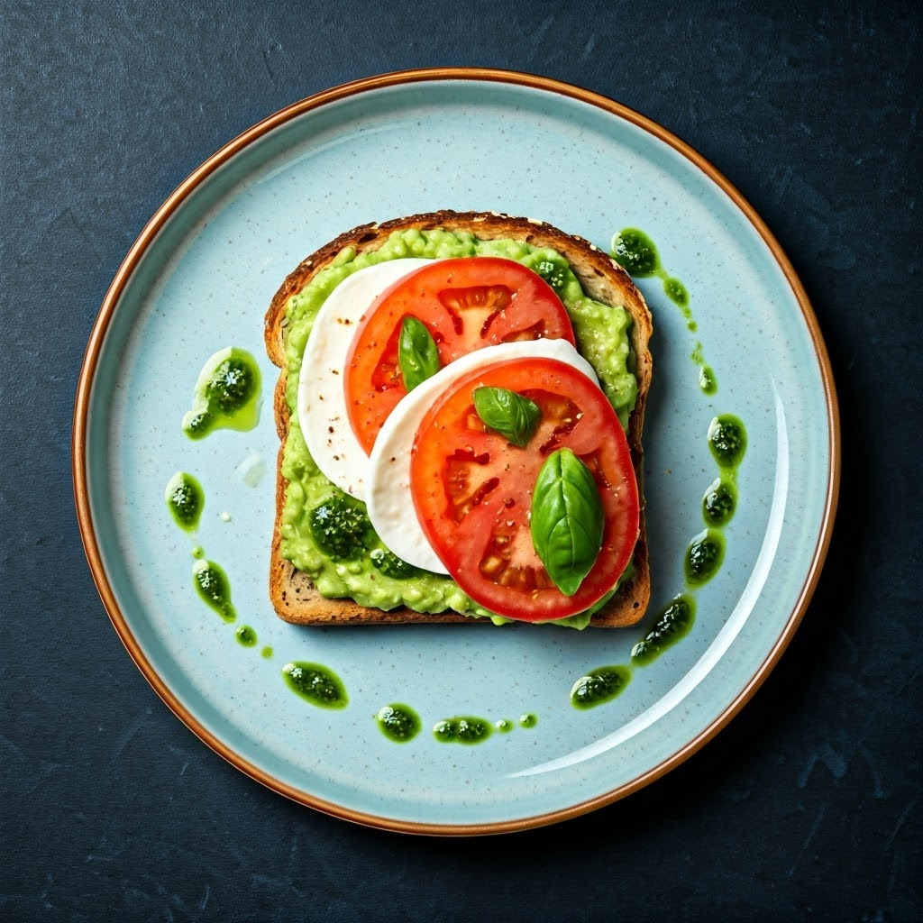 Caprese Avocado Toast with Pesto Drizzle