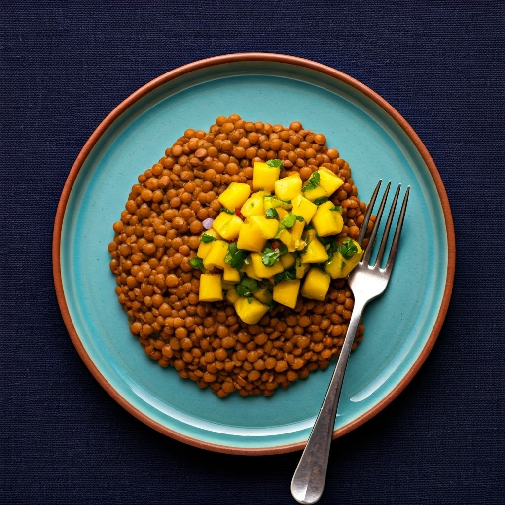 Spicy Red Lentils with Mango Salsa