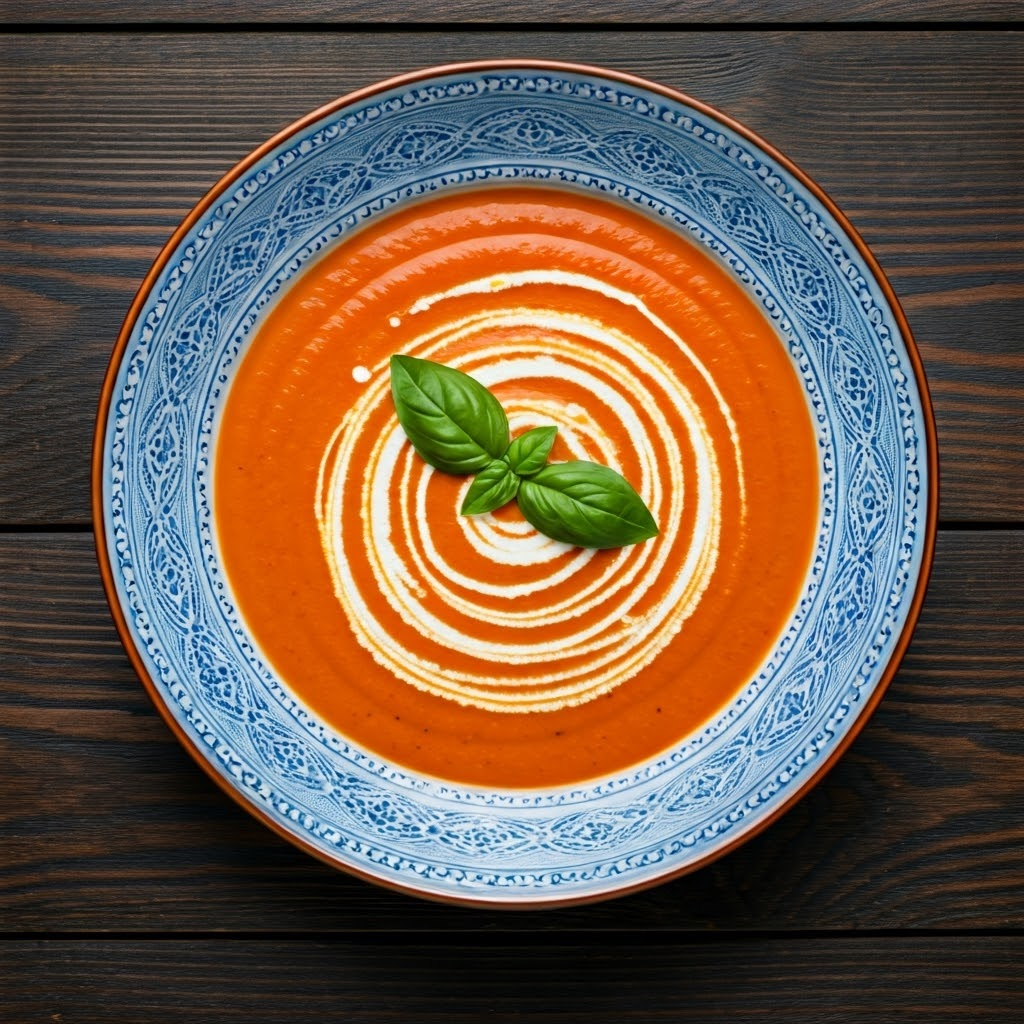 Healthy Creamy Tomato Soup with Basil and Garlic