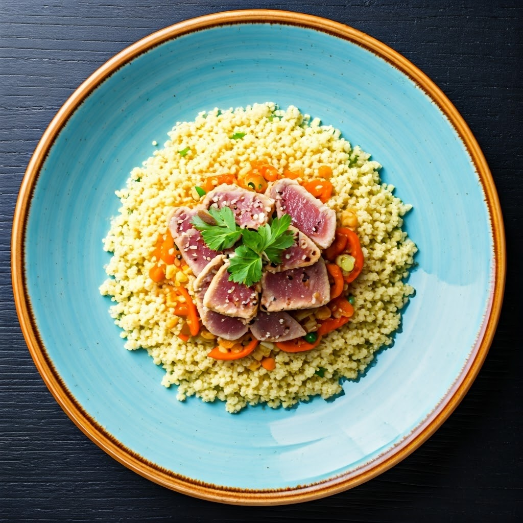 Mediterranean-asian Fusion Tuna with Couscous