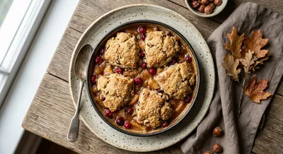 Brown Butter Orchard Fruit Cobbler with Hazelnut Drop Scones