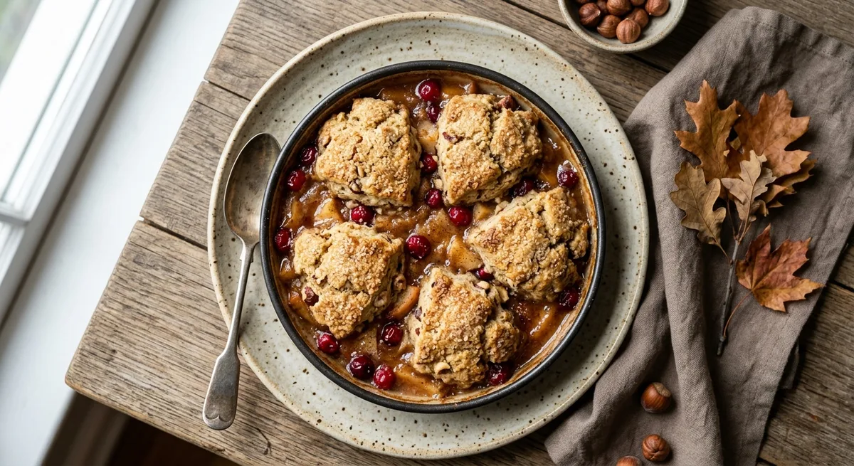 Brown Butter Orchard Fruit Cobbler with Hazelnut Drop Scones
