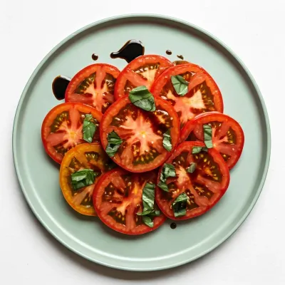 Heirloom Beefsteak Tomato & Basil Salad with Balsamic Glaze