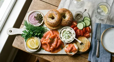 Smoked Salmon Bagel Board Brunch Plate