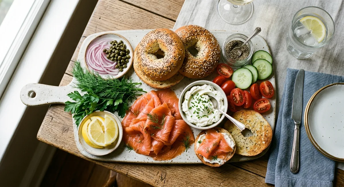 Smoked Salmon Bagel Board Brunch Plate
