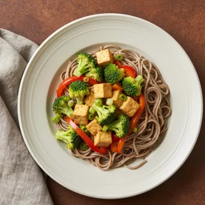 Ginger-garlic Tofu & Broccoli with Buckwheat Soba