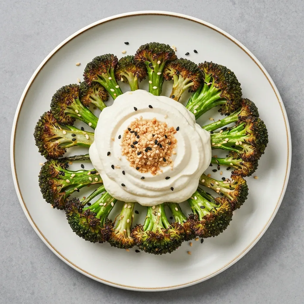 Charred Broccoli with Whipped Tahini-Tofu Cloud