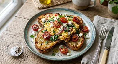 Mediterranean Garden Scramble on Toasted Sourdough