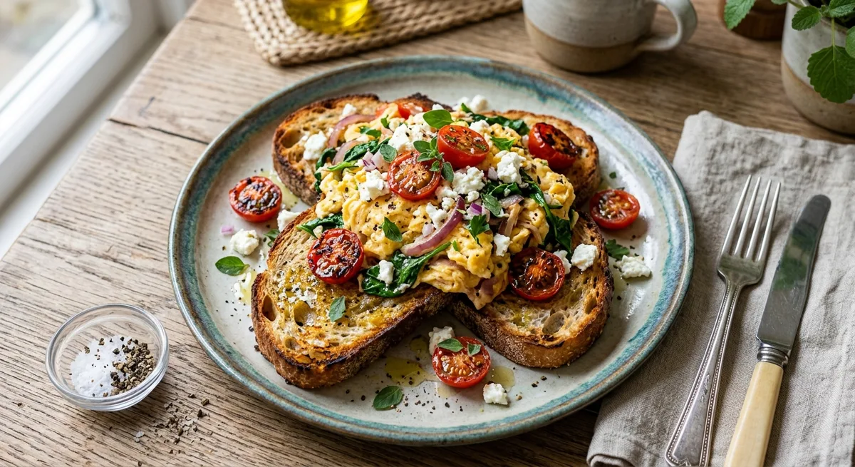 Mediterranean Garden Scramble on Toasted Sourdough