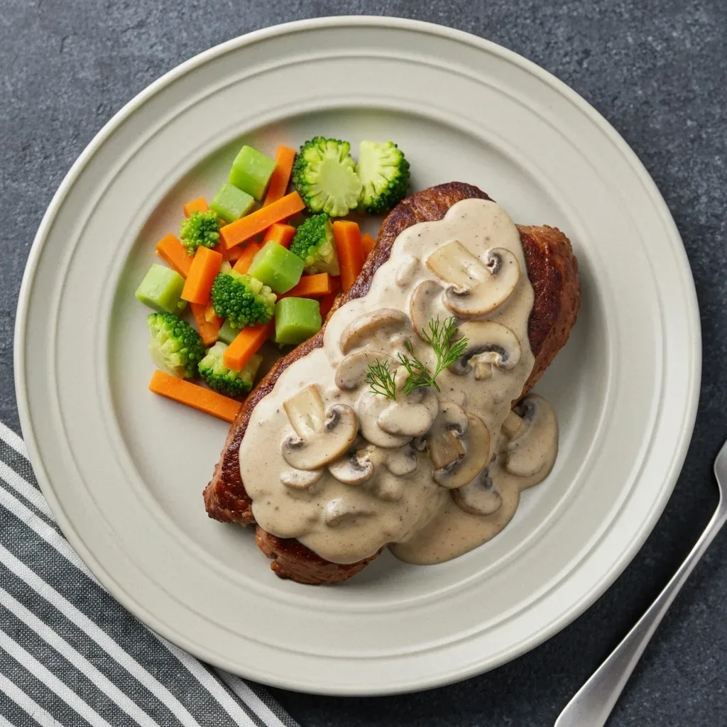 Lite Pan-Seared Eye Fillet with Creamy Mushroom Sauce