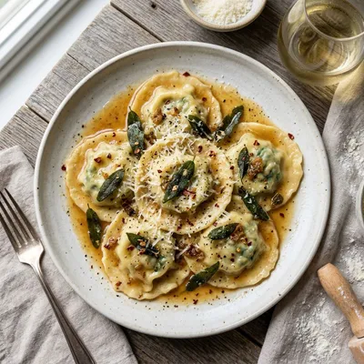 Homemade Spinach and Ricotta Ravioli with Brown Butter Sage Sauce