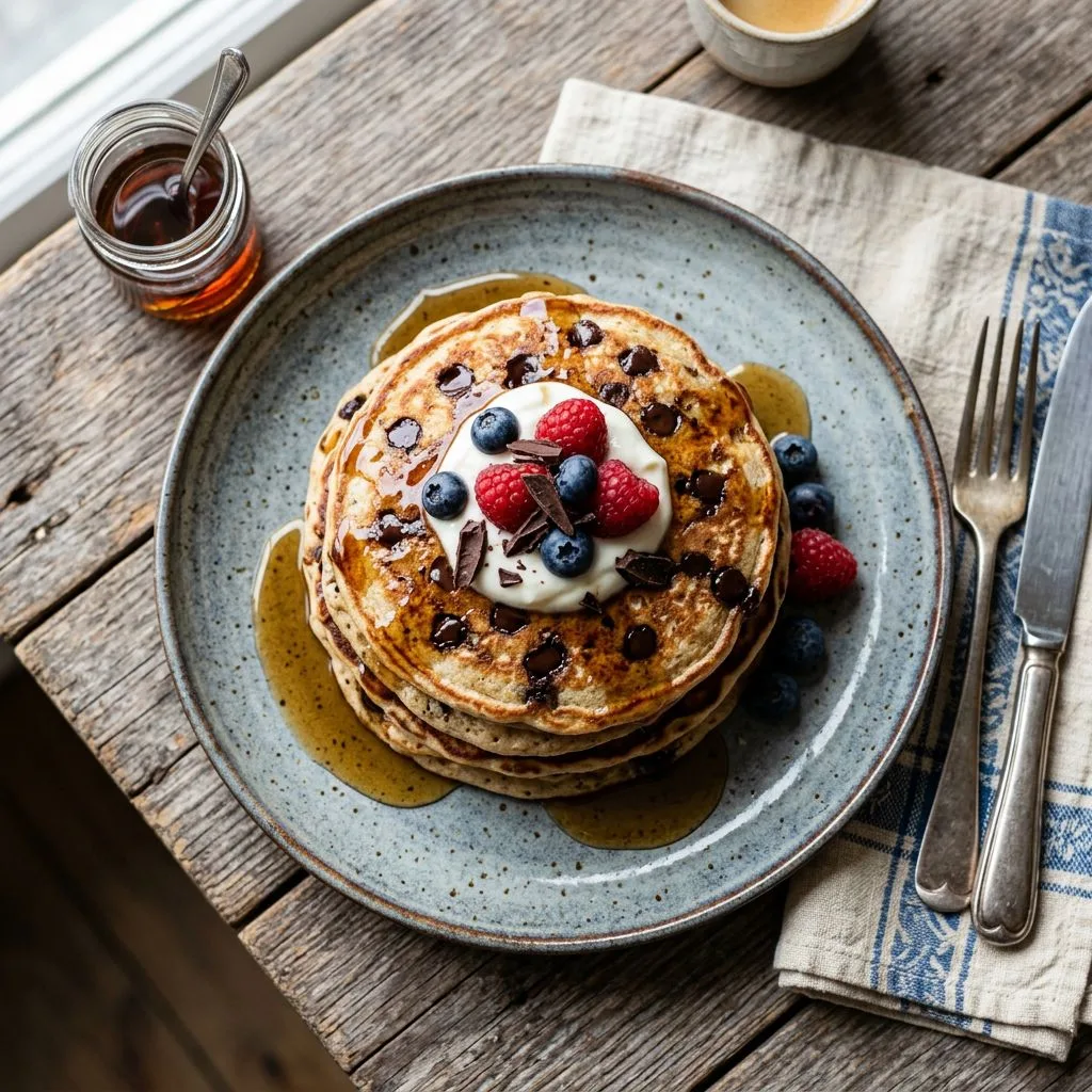 Healthier Dark Chocolate Chip Pancakes