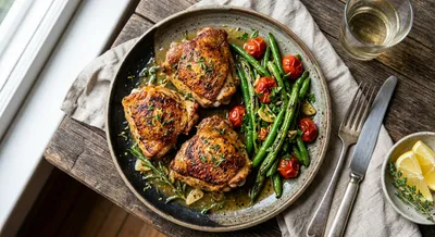 Crispy Skillet Lemon-herb Chicken Thighs with Blistered Green Beans