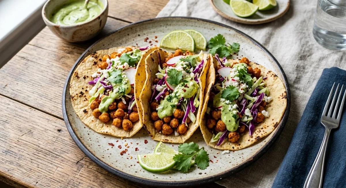 Crispy Chickpea Tacos with Avocado Crema