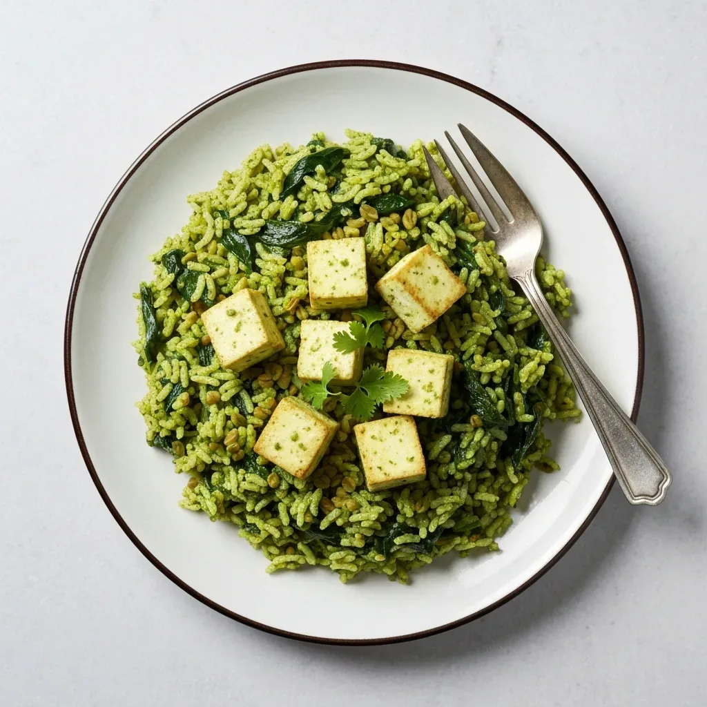 Emerald Methi Spinach Pulao with Pan-Seared Tofu