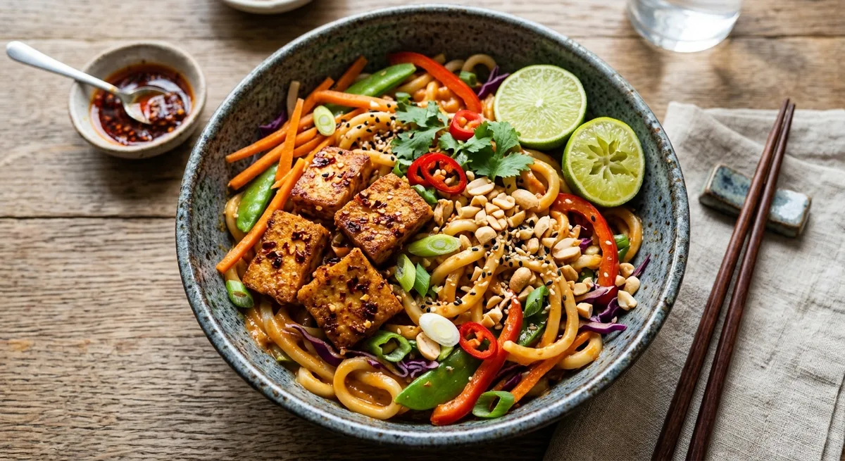 Spicy Tofu Peanut Noodle Bowl