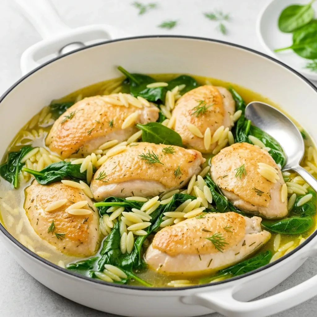 One-Pan Lemon-Dill Chicken and Spinach Orzo