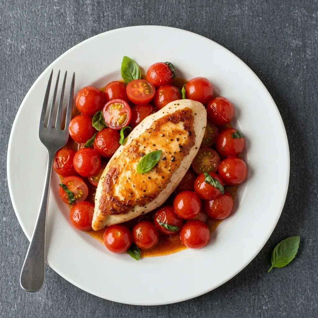 Pan-Seared Chicken with Blistered Garden Tomatoes and Basil