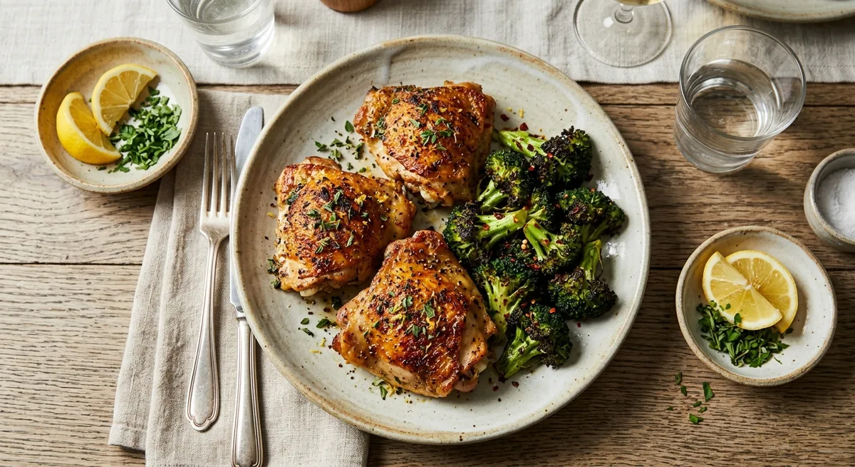 Crispy Sheet-pan Lemon Herb Chicken Thighs with Charred Broccoli