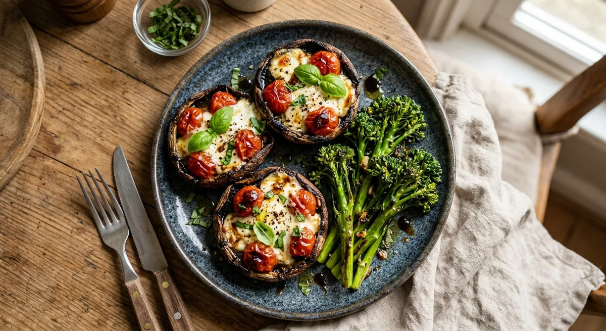 Roasted Portobello Mushrooms with Goat Cheese and Broccolini