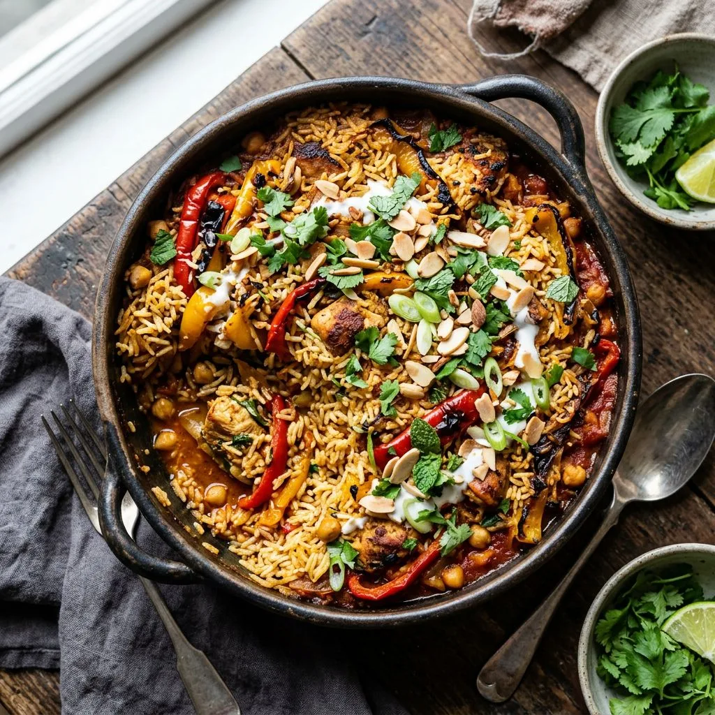 Fridge-Foraged Spiced Rice & Roasted Pepper Casserole