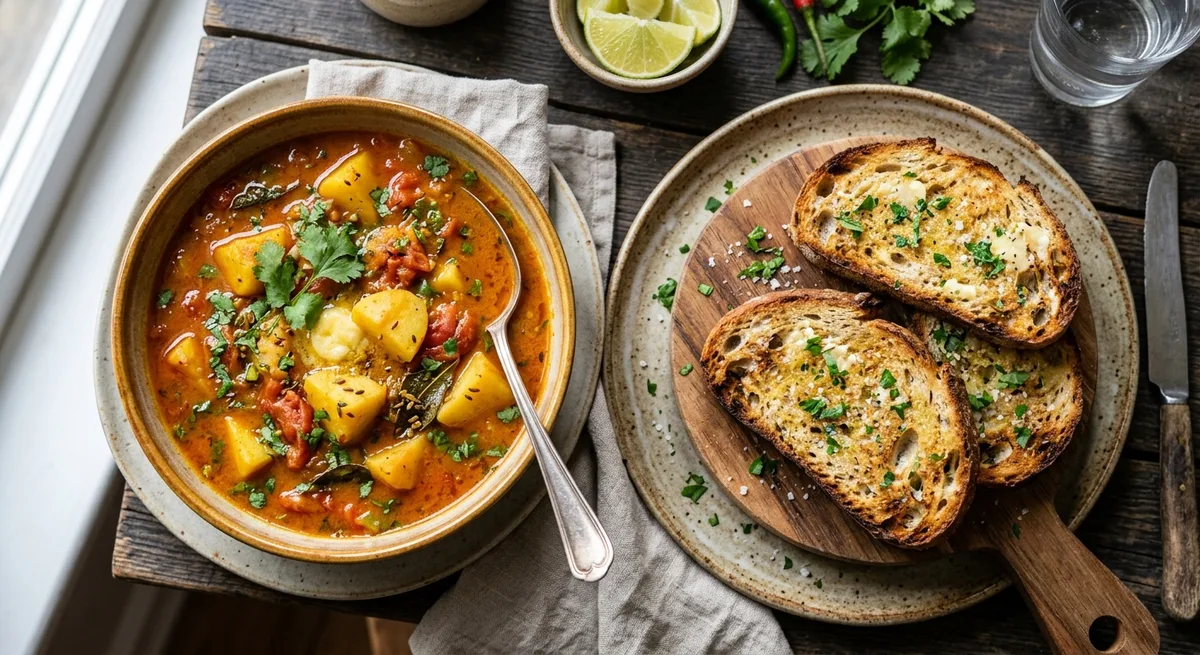 Quick Aloo Tamatar Sabzi with Toasted Bread