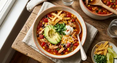 Weeknight Rotisserie Chicken Tortilla Soup