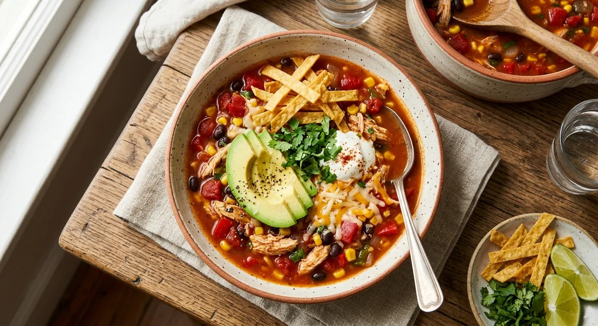 Weeknight Rotisserie Chicken Tortilla Soup