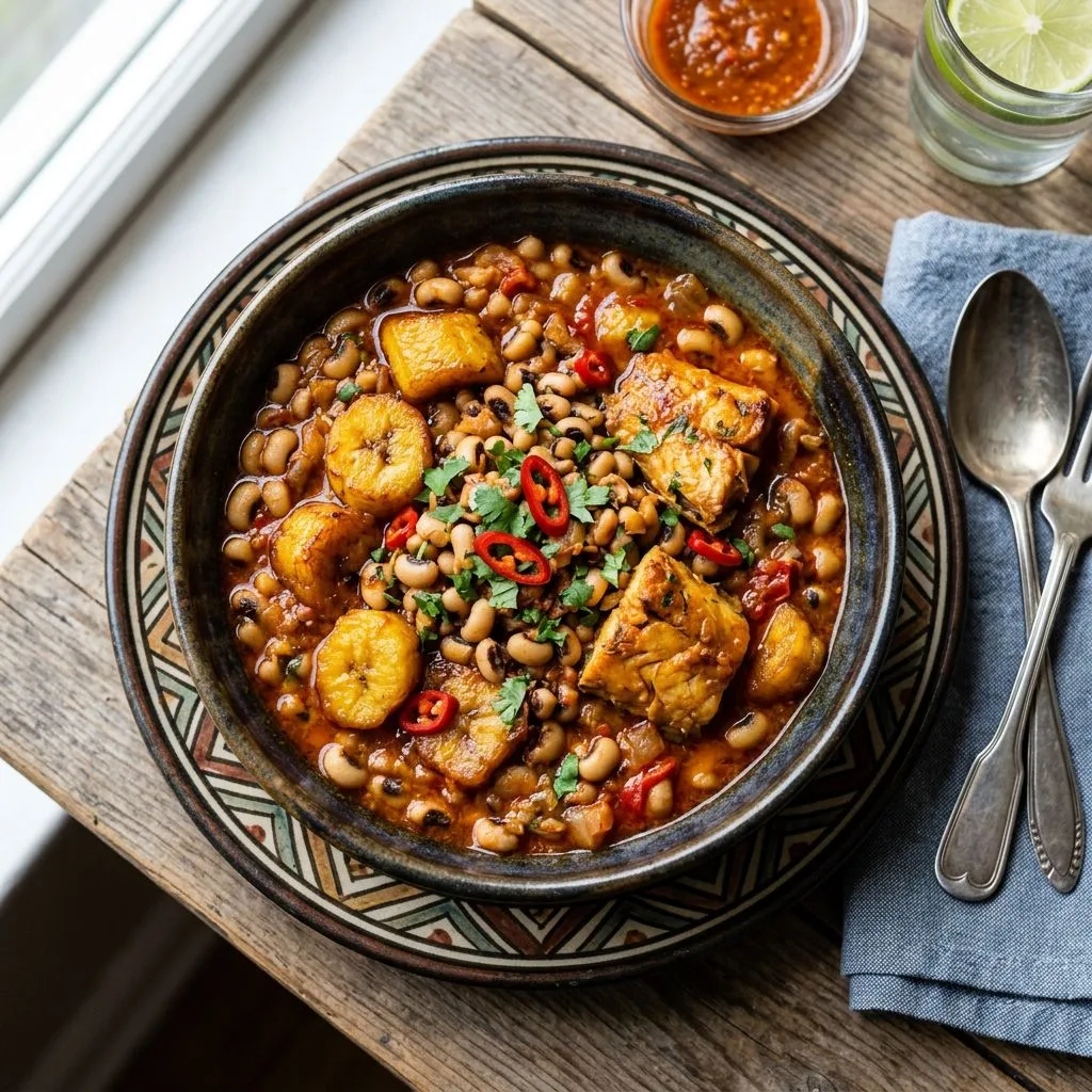 Viral Beans Porridge with Plantains and Fish